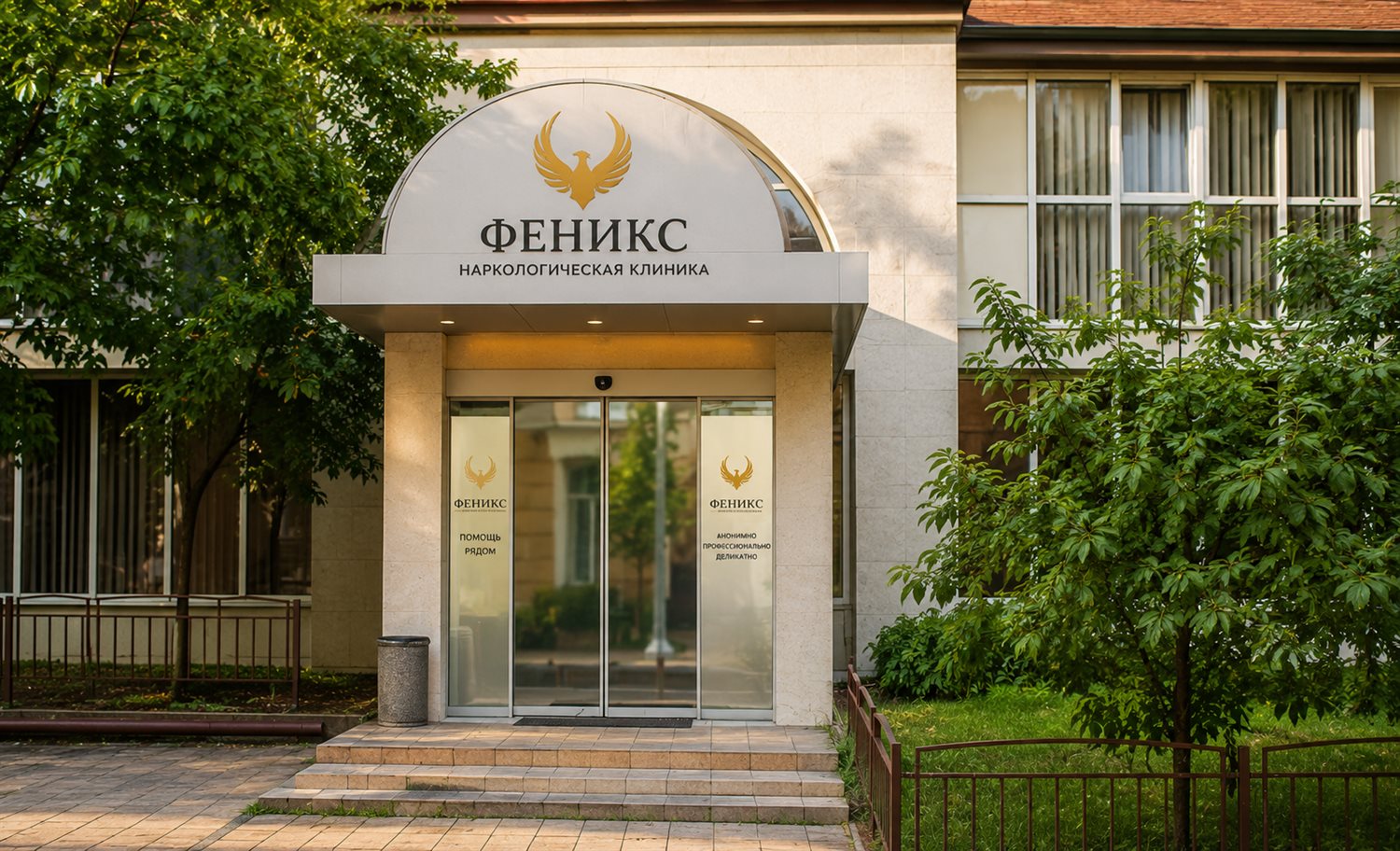 Вход в наркологическую клинику «Феникс» в Знаменске